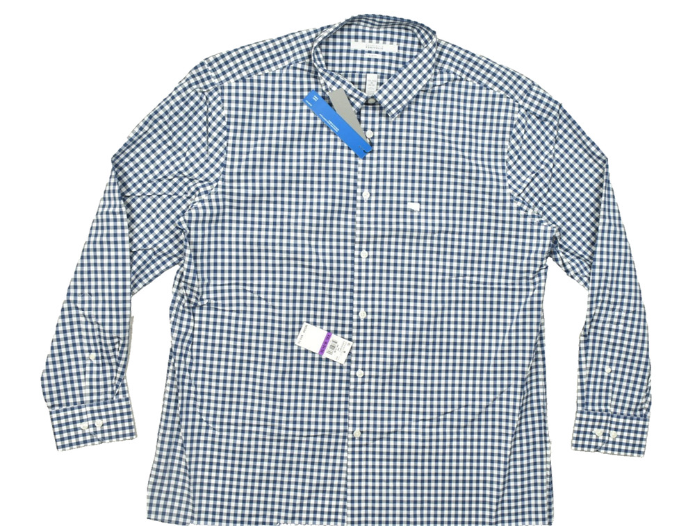 Perry Ellis Portfolio Mens XXL 18 34/35 Slim Fit Blue Gingham Check Long Sleeve